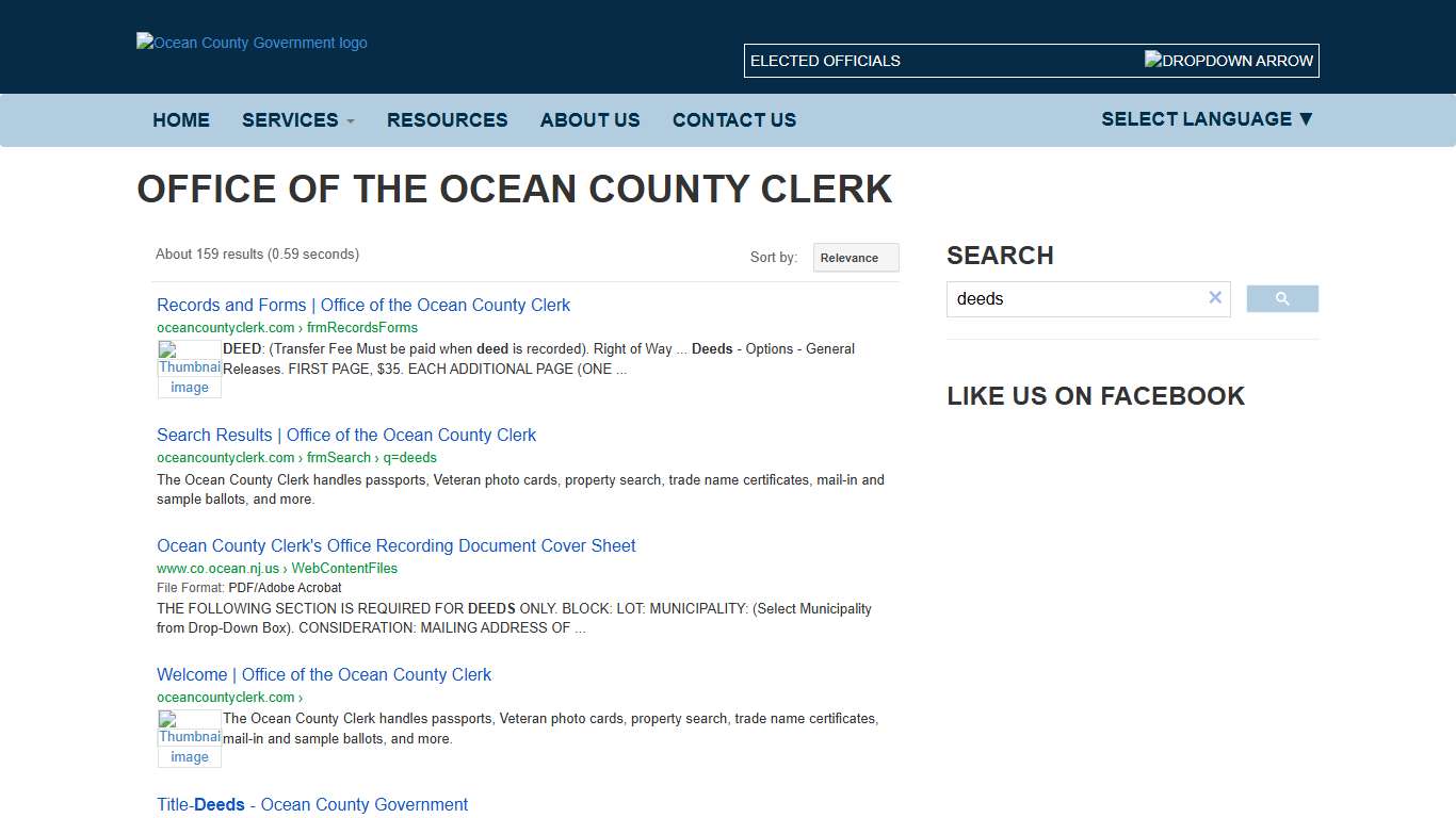 Search Results Office of the Ocean County Clerk